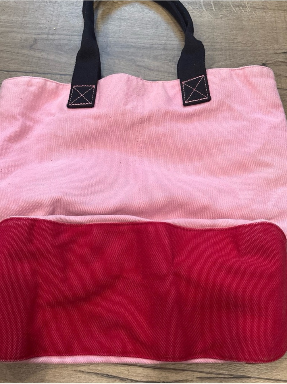 Life Is Good Pink and Red Canvas Tote with Black Handles